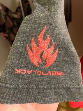 Black Label Grey Short Sleeve Tee with Red Flame Graphic